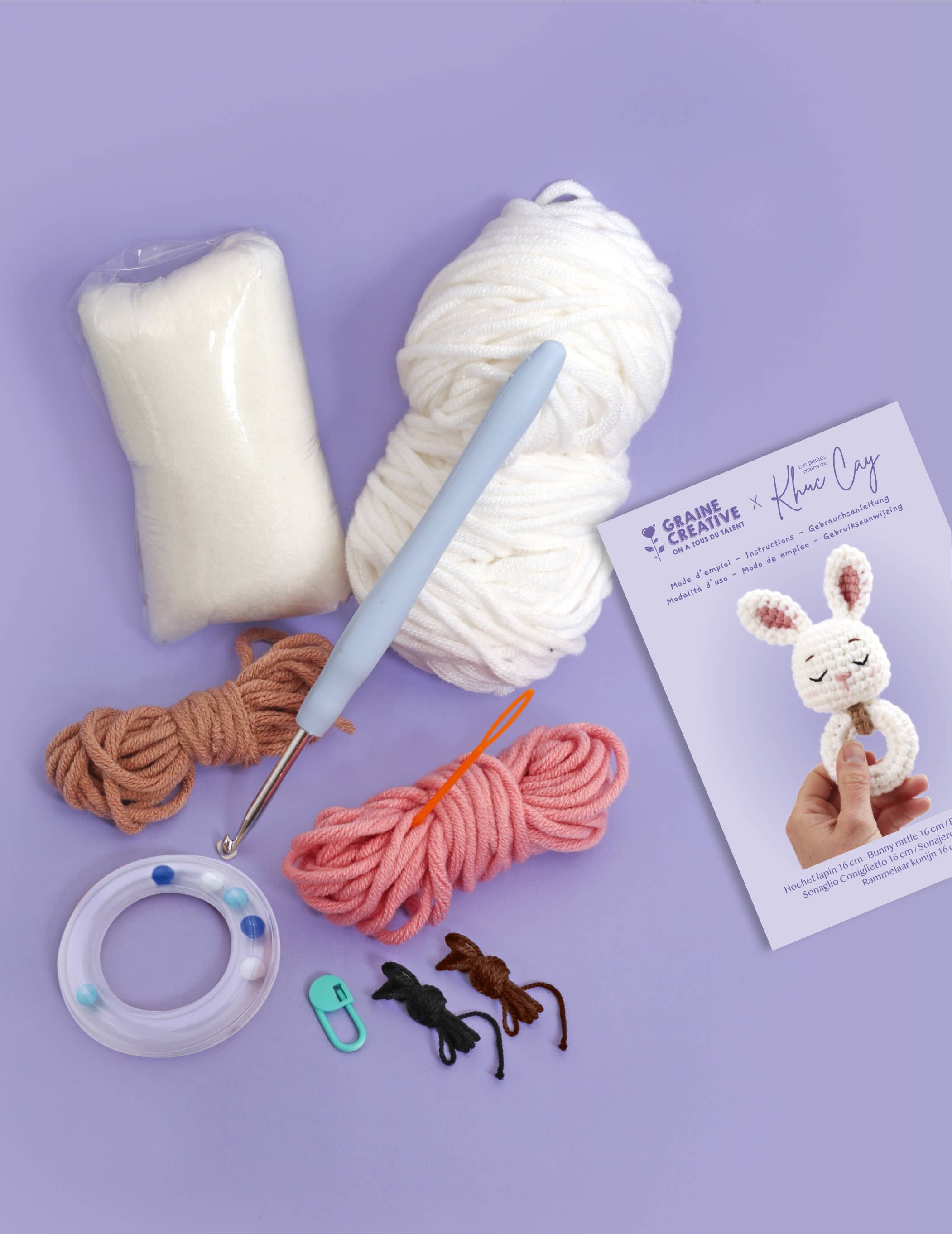 DIY Rassel-Häkelset Hase – Garn, Häkelnadel und Rasselring