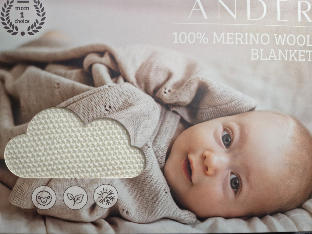 Babydecke Abaco aus 100% Merinowolle in Off-White von Ander in   Design Geschenkverpackung