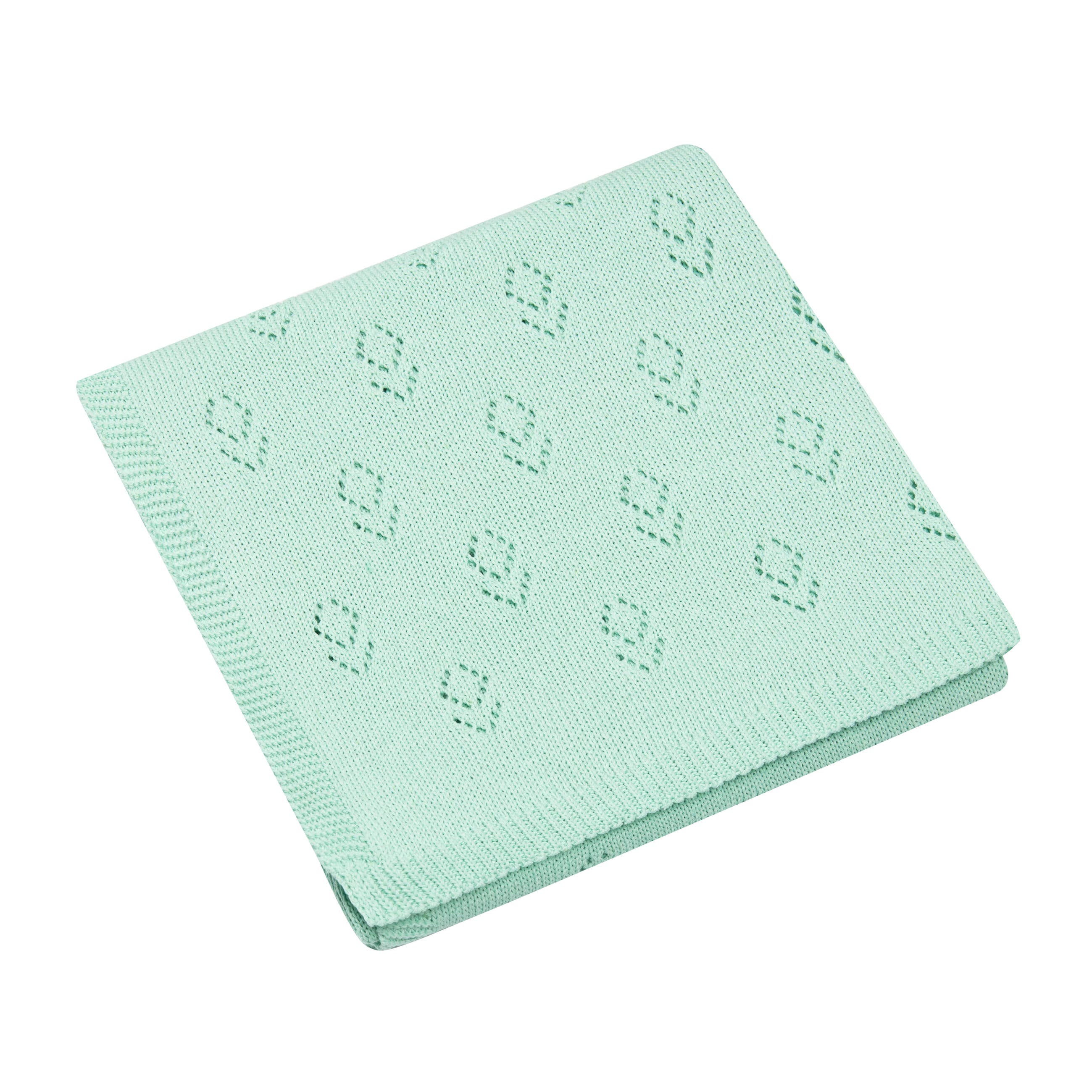 Mint-grüne Babydecke mit Blumen-Ajourmuster